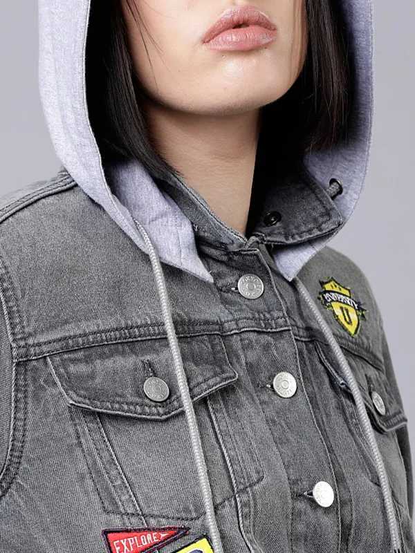 Tokyo Talkies Women Grey Denim Jacket