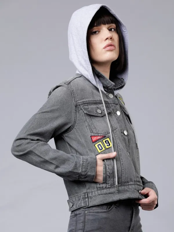 Tokyo Talkies Women Grey Denim Jacket