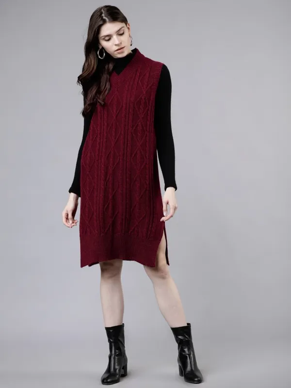  Tokyo Talkies Women Burgundy Sweaters