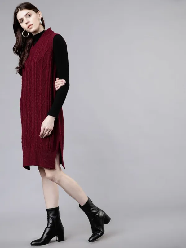  Tokyo Talkies Women Burgundy Sweaters