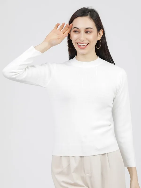  Tokyo Talkies Women Off White Round Neck Sweaters