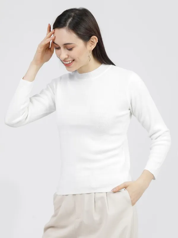  Tokyo Talkies Women Off White Round Neck Sweaters