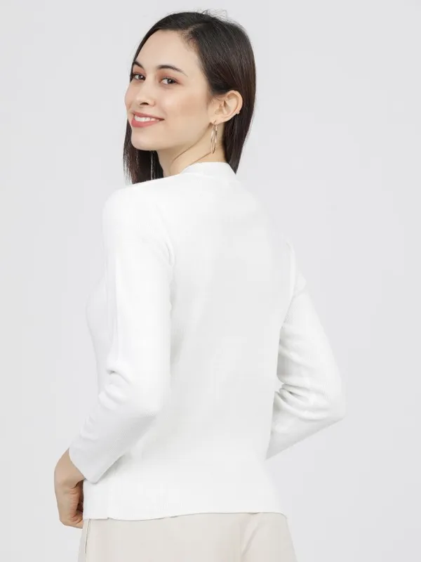  Tokyo Talkies Women Off White Round Neck Sweaters