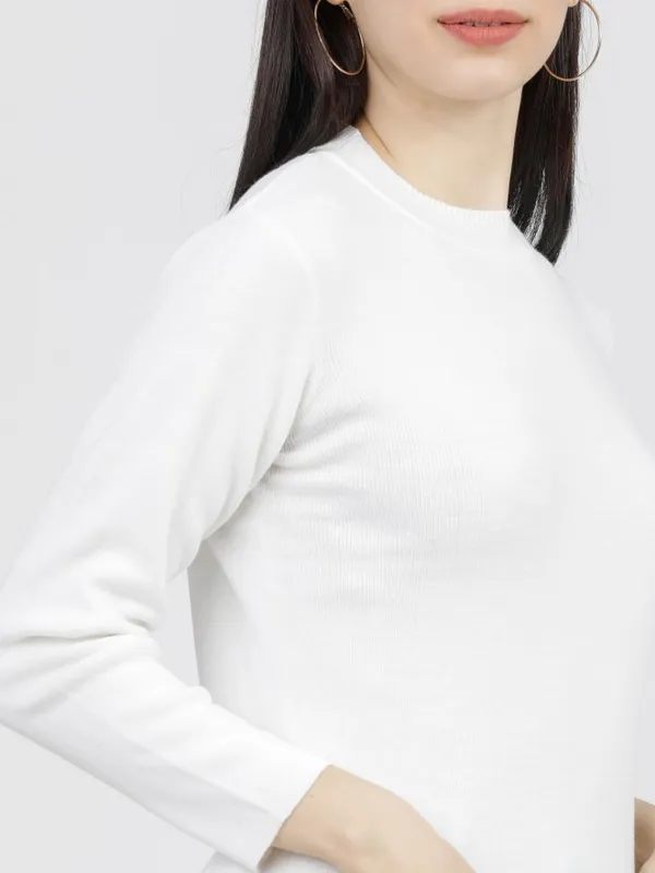  Tokyo Talkies Women Off White Round Neck Sweaters