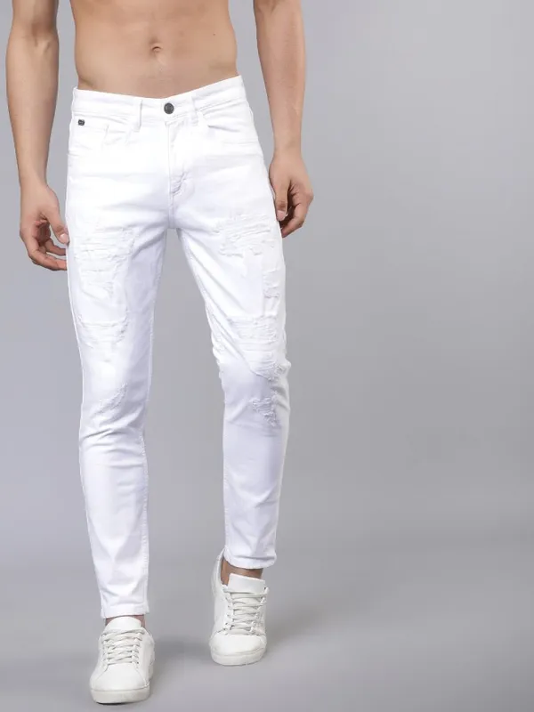  Highlander Men White Tapered Fit Clean Look Jeans