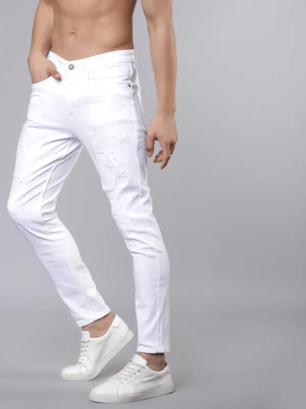  Highlander Men White Tapered Fit Clean Look Jeans