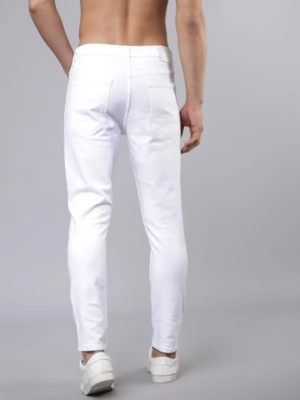  Highlander Men White Tapered Fit Clean Look Jeans