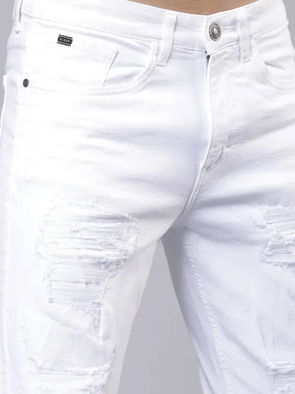  Highlander Men White Tapered Fit Clean Look Jeans