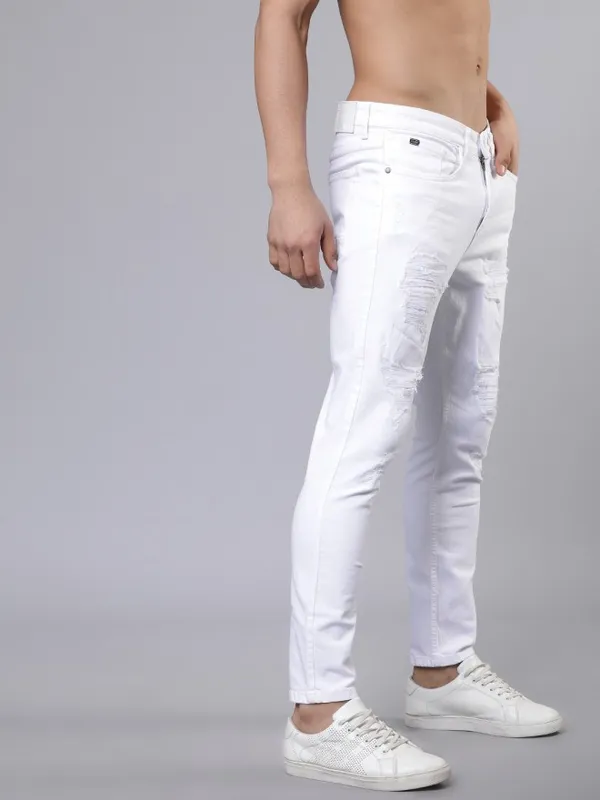  Highlander Men White Tapered Fit Clean Look Jeans