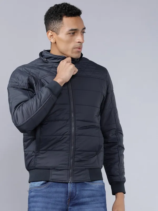  Locomotive Men Navy Blue Solid Puffer Jacket Jackets