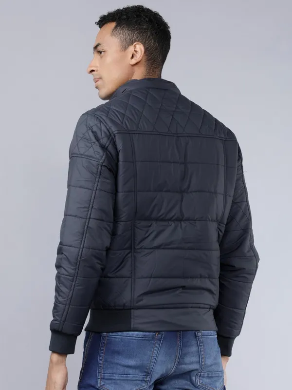  Locomotive Men Navy Blue Solid Puffer Jacket Jackets