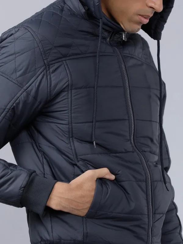  Locomotive Men Navy Blue Solid Puffer Jacket Jackets