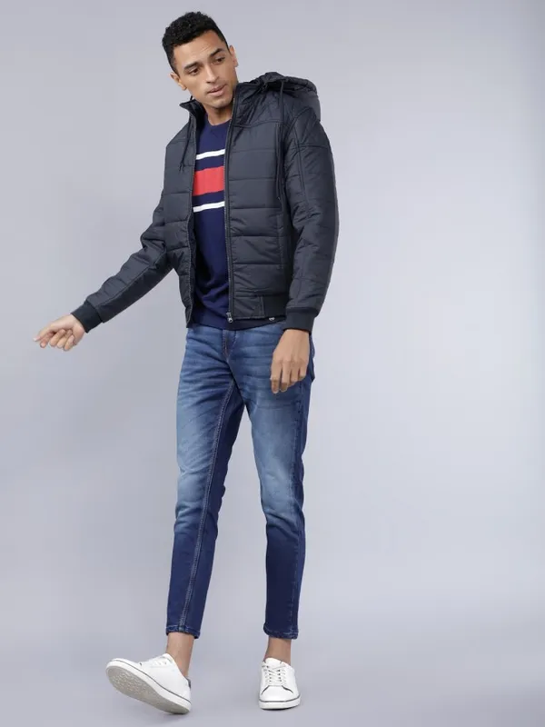  Locomotive Men Navy Blue Solid Puffer Jacket Jackets