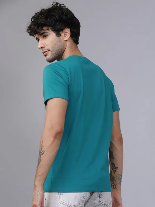  Locomotive Men Teal Printed Round Neck T-Shirts