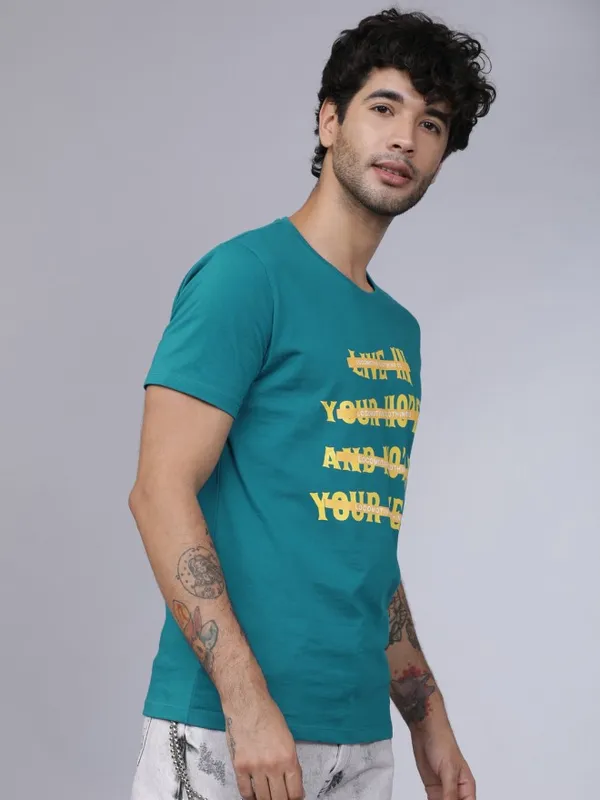  Locomotive Men Teal Printed Round Neck T-Shirts