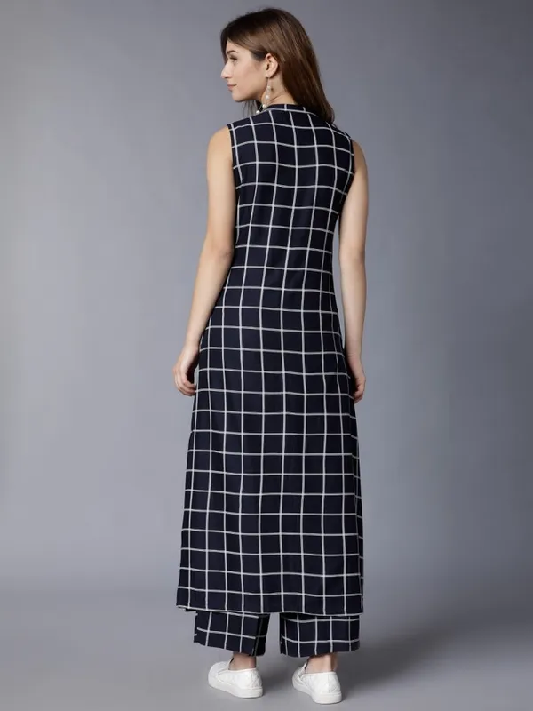  Vishudh Women Navy Blue Checked A-Line Kurtas