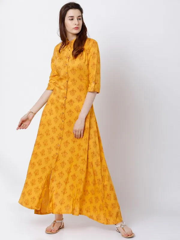  Vishudh Women Mustard Printed A-Line Kurtas