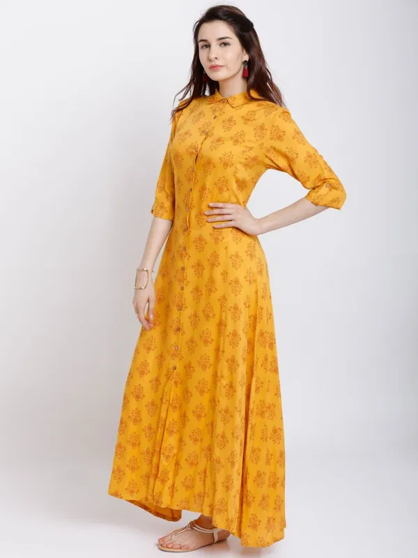  Vishudh Women Mustard Printed A-Line Kurtas