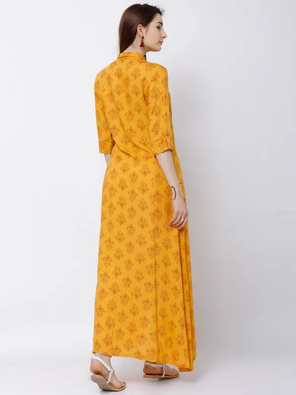  Vishudh Women Mustard Printed A-Line Kurtas