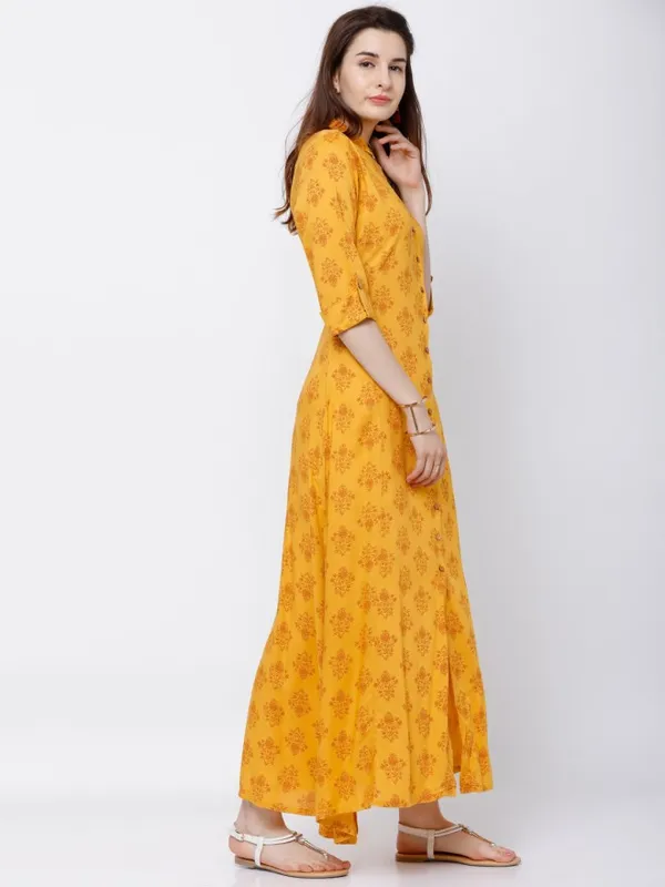  Vishudh Women Mustard Printed A-Line Kurtas