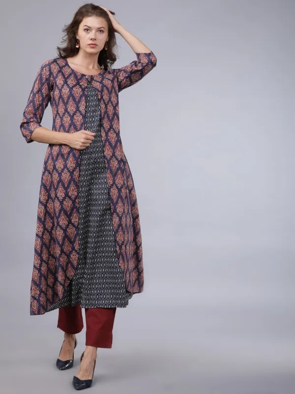  Vishudh Women Navy Blue Printed A-Line Kurtas