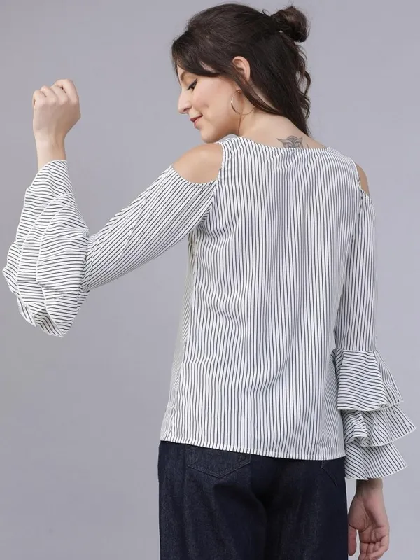  Tokyo Talkies Women White Striped Regular Tops