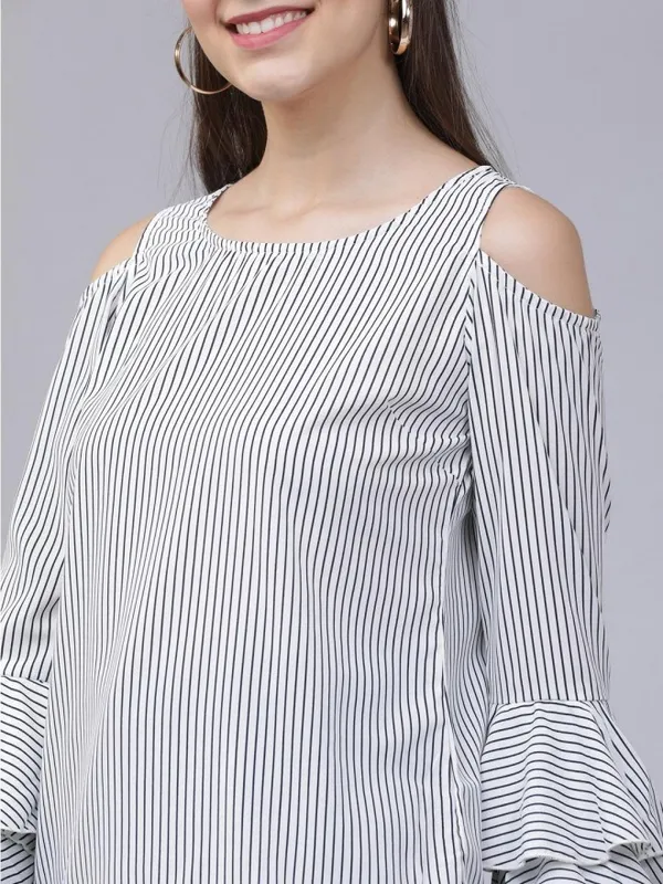  Tokyo Talkies Women White Striped Regular Tops