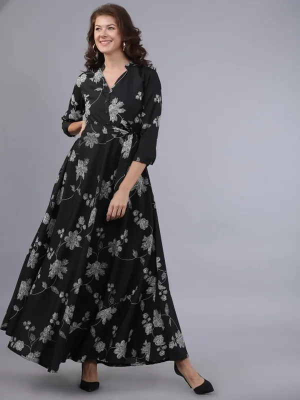  Tokyo Talkies Women Black Printed Maxi Dresses