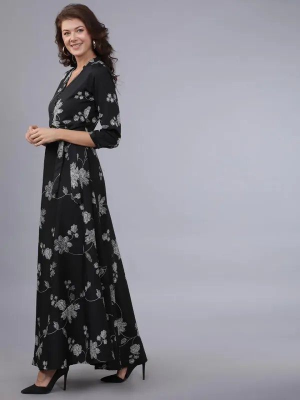  Tokyo Talkies Women Black Printed Maxi Dresses