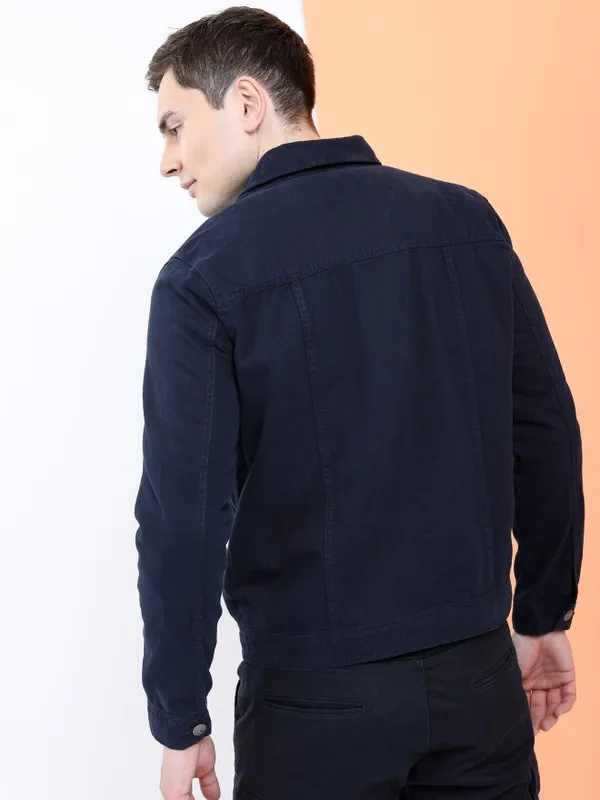 Highlander Men Navy Blue Solid Denim Jacket