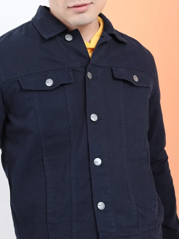 Highlander Men Navy Blue Solid Denim Jacket