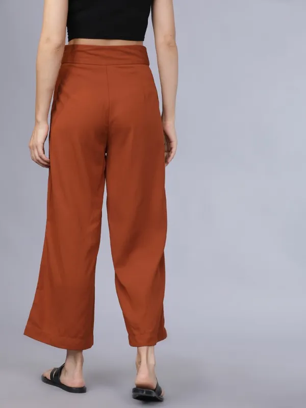  Tokyo Talkies Women Brown Solid Regular Fit Casual Trousers