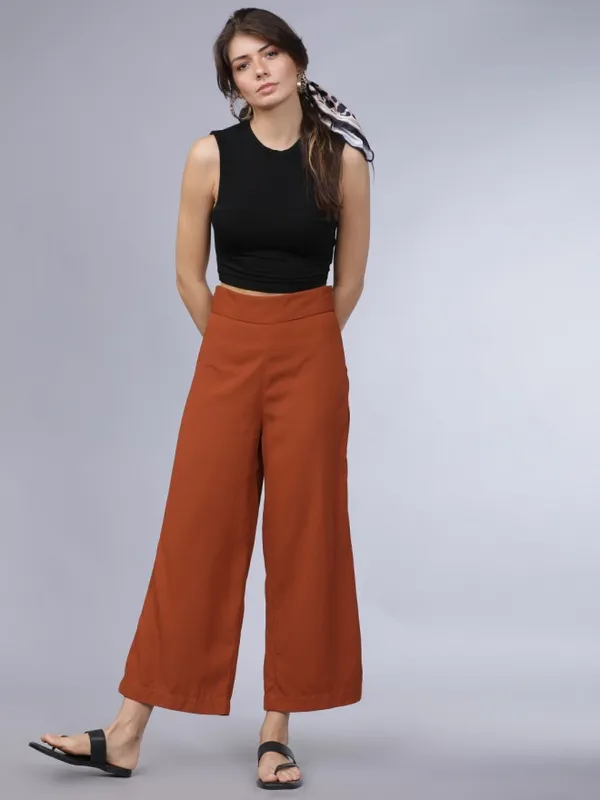  Tokyo Talkies Women Brown Solid Regular Fit Casual Trousers