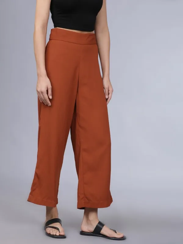  Tokyo Talkies Women Brown Solid Regular Fit Casual Trousers