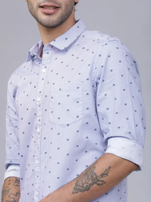  Highlander Men Blue Printed Slim Fit Casual Shirts