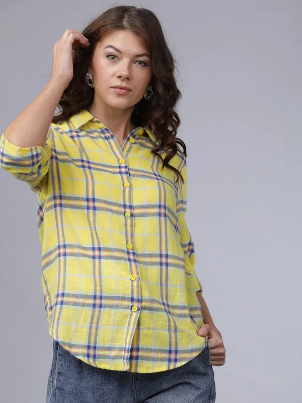  Tokyo Talkies Women Yellow Checked Casual Shirts