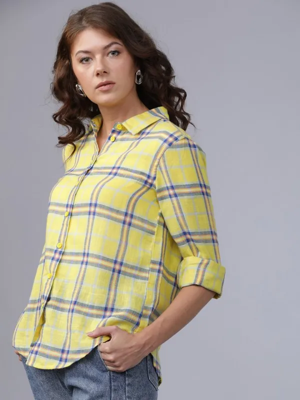  Tokyo Talkies Women Yellow Checked Casual Shirts