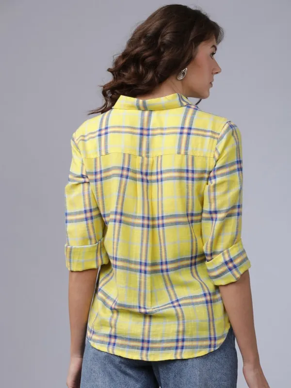  Tokyo Talkies Women Yellow Checked Casual Shirts