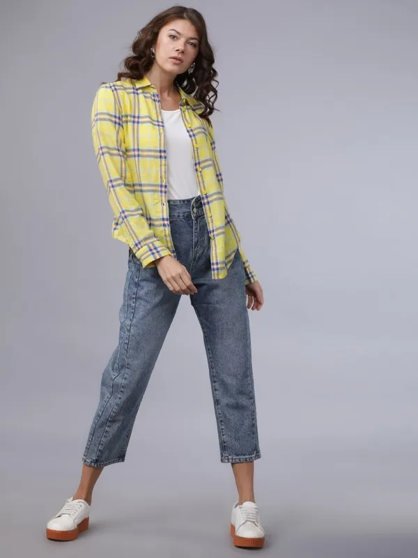  Tokyo Talkies Women Yellow Checked Casual Shirts