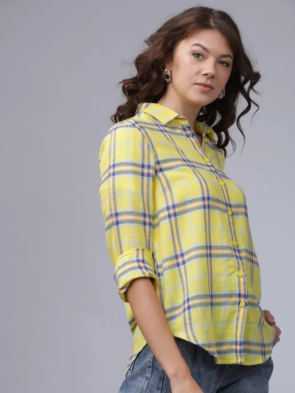  Tokyo Talkies Women Yellow Checked Casual Shirts