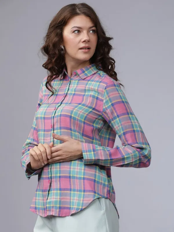  Tokyo Talkies Women Pink Checked Casual Shirts