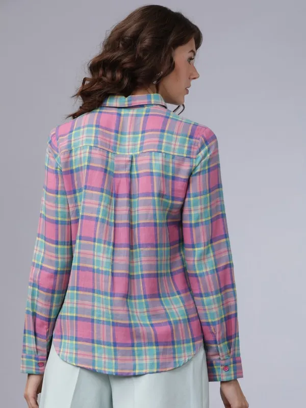  Tokyo Talkies Women Pink Checked Casual Shirts