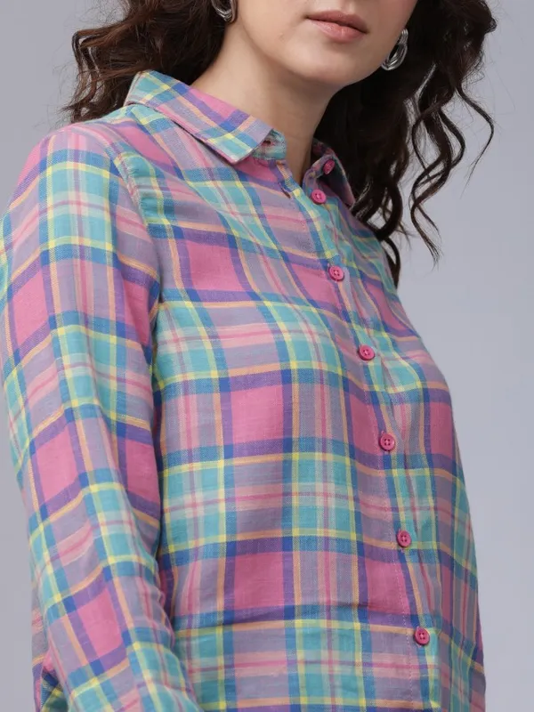  Tokyo Talkies Women Pink Checked Casual Shirts