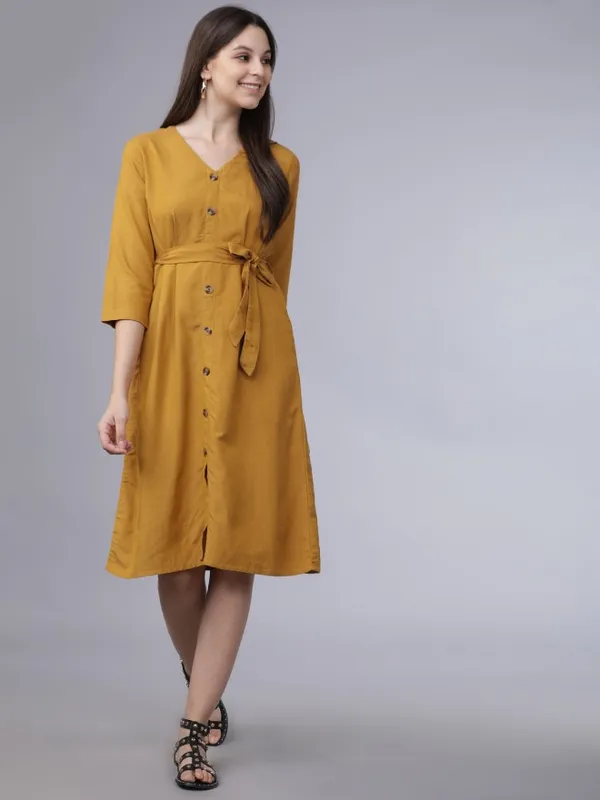  Tokyo Talkies Women Yellow Solid A-Line Dresses