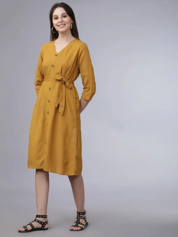  Tokyo Talkies Women Yellow Solid A-Line Dresses