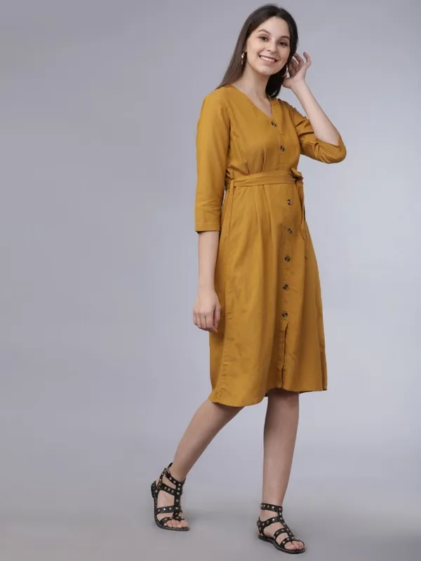  Tokyo Talkies Women Yellow Solid A-Line Dresses