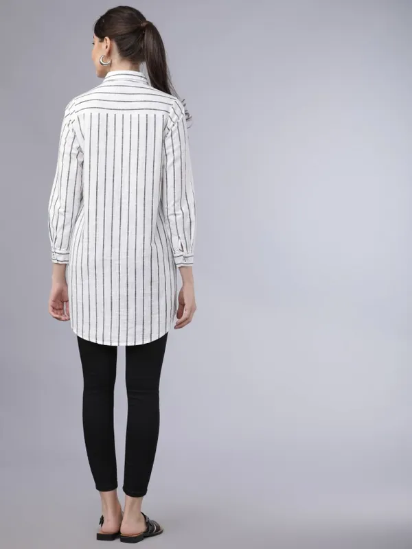  Tokyo Talkies Women Off White Striped Casual Shirts