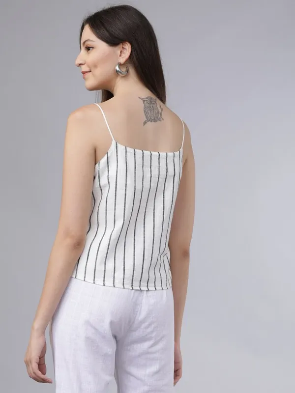  Tokyo Talkies Women Off White Striped Regular Tops