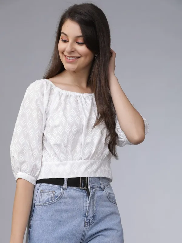  Tokyo Talkies Women Off White Embroidered Regular Tops