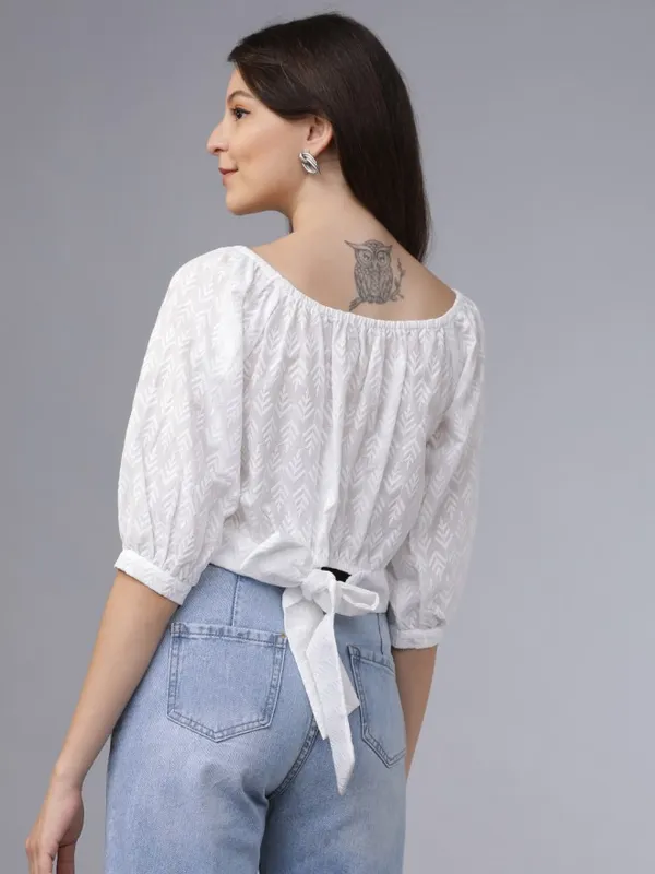  Tokyo Talkies Women Off White Embroidered Regular Tops
